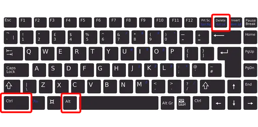 Расположение кнопок Control, Alt и Delete на клавиатуре