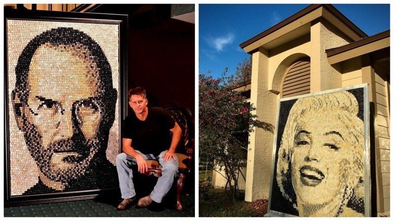 Художник создает мозаичные портреты из клавиш компьютерной клавиатуры