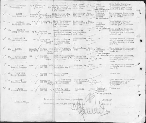 Часть списка убитых Розой Шаниной